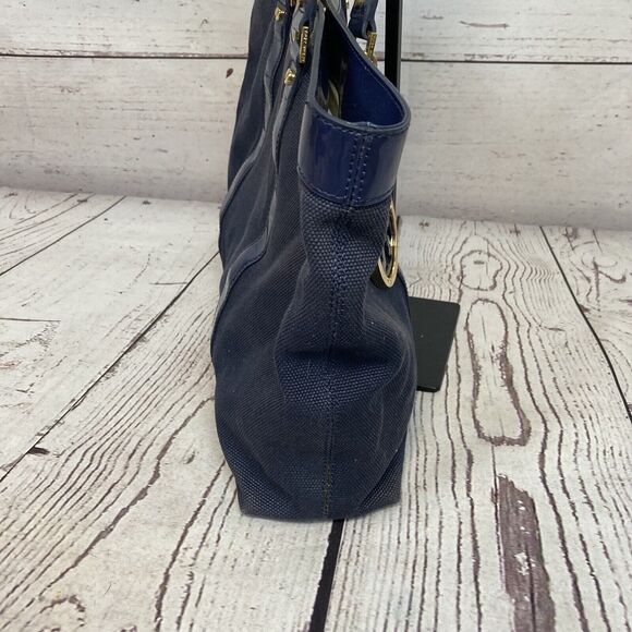 Tory Burch Canvas Jane Tote Shoulder Bag Beach‎ Navy Blue Double Straps Travel - Picture 4 of 14
